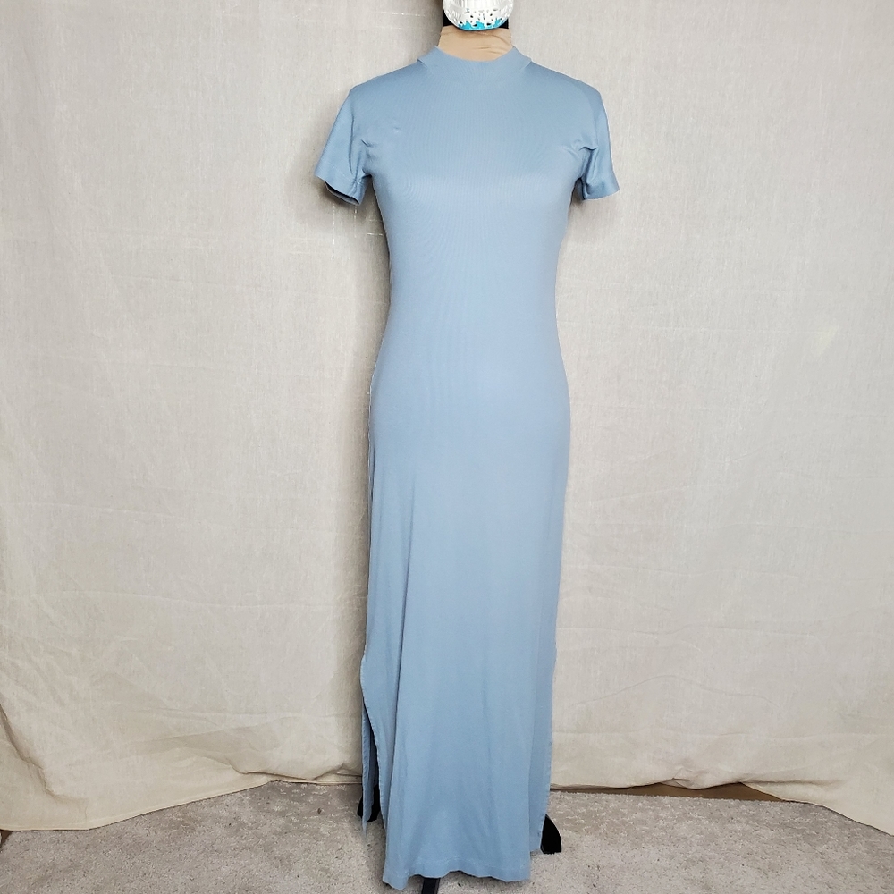 Club Monaco Tea Lounge Mock Neck Ribbed Dress Size Small Sage Green